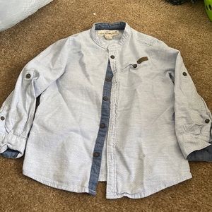 button up dressy beach top woven cotton 3/4 sleeve kids children’s faux collar